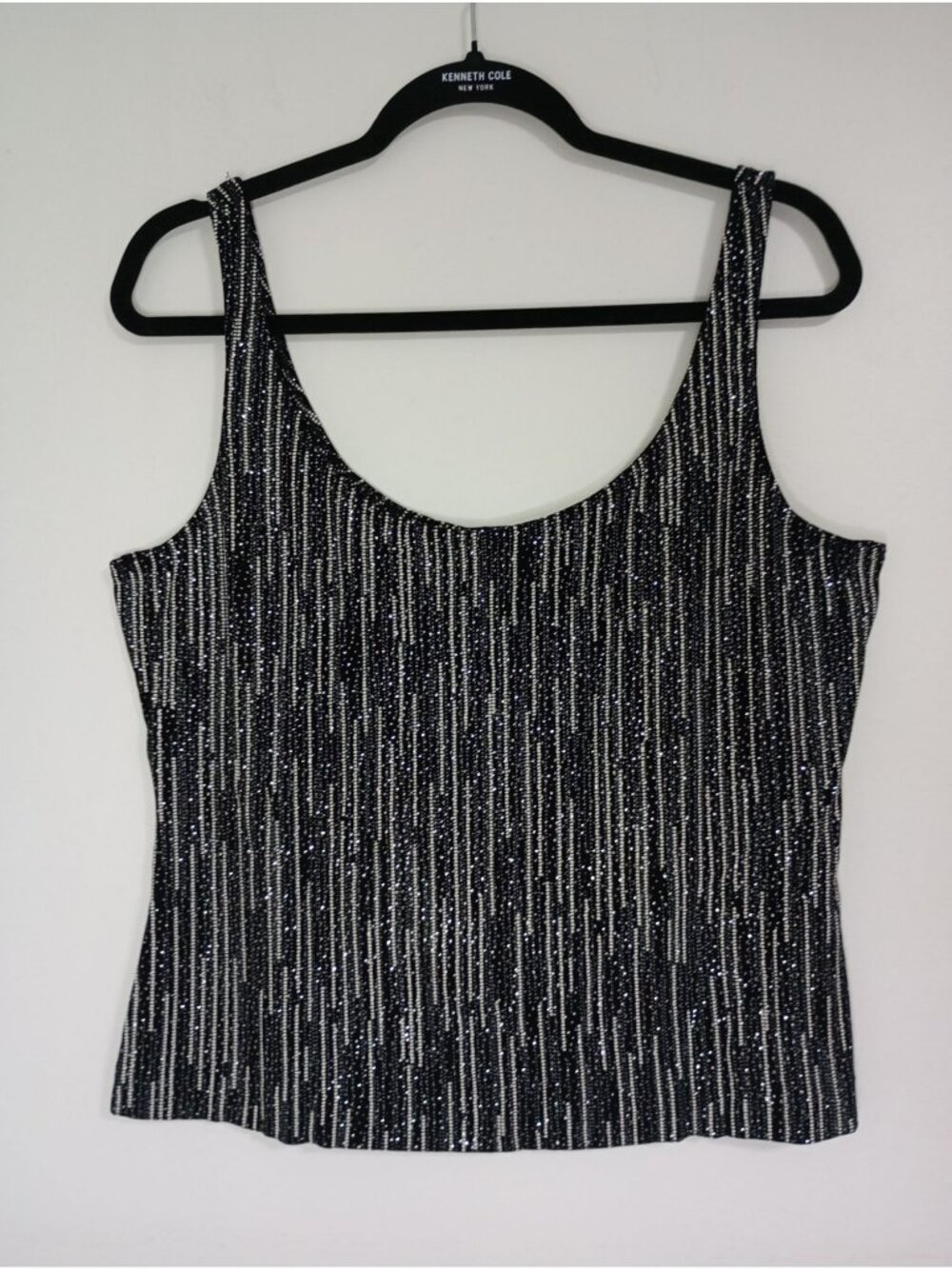 Alex Evenings Black Metallic Glitter Tank Top XL Sleeveless Scoop Neck USA